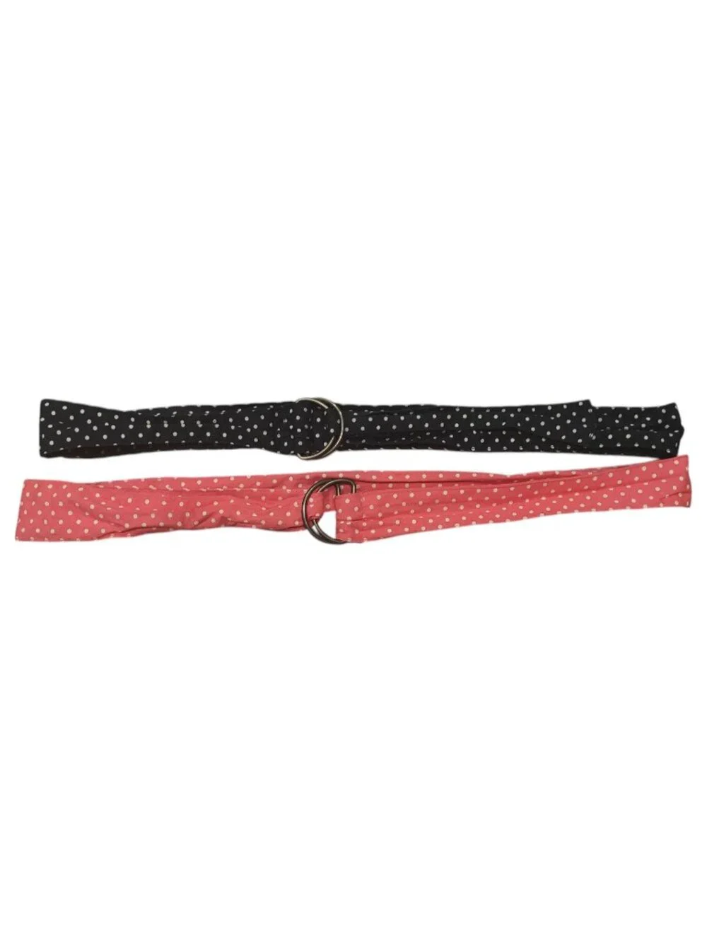 Two Children's/Girls D-Ring Belts Navy and Pink with White Polka Dots
